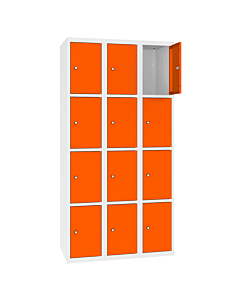 Metalen locker met 12 vakken - H.180 x B.90 cm Zuiver wit (RAL9010) Zuiver oranje (RAL2004)