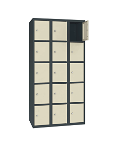 Metalen locker met 15 vakken - H.180 x B.90 cm Antracietgrijs (RAL7016) Kiezelgrijs (RAL7032)