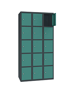 Metalen locker met 15 vakken - H.180 x B.90 cm Antracietgrijs (RAL7016) Mintturquoise (RAL6033)