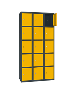 Metalen locker met 15 vakken - H.180 x B.90 cm Antracietgrijs (RAL7016) Verkeersgeel (RAL1023)