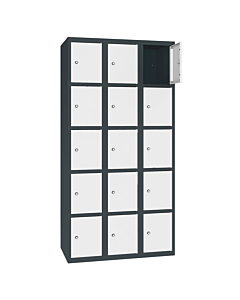 Metalen locker met 15 vakken - H.180 x B.90 cm Antracietgrijs (RAL7016) Zuiver wit (RAL9010)