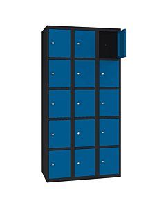 Metalen locker met 15 vakken - H.180 x B.90 cm Gitzwart (RAL9005) Gentiaanblauw (RAL5010)