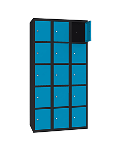 Metalen locker met 15 vakken - H.180 x B.90 cm Gitzwart (RAL9005) Lichtblauw (RAL5012)