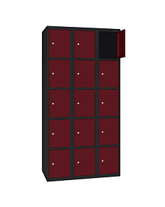 Metalen locker met 15 vakken - H.180 x B.90 cm Gitzwart (RAL9005) Wijnrood (RAL3005)