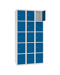 Metalen locker met 15 vakken - H.180 x B.90 cm Lichtgrijs (RAL7035) Gentiaanblauw (RAL5010)