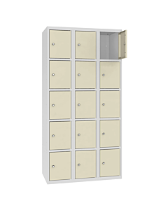 Metalen locker met 15 vakken - H.180 x B.90 cm Lichtgrijs (RAL7035) Kiezelgrijs (RAL7032)