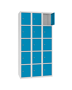 Metalen locker met 15 vakken - H.180 x B.90 cm Lichtgrijs (RAL7035) Lichtblauw (RAL5012)