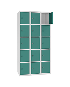 Metalen locker met 15 vakken - H.180 x B.90 cm Lichtgrijs (RAL7035) Mintturquoise (RAL6033)