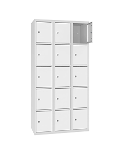 Metalen locker met 15 vakken - H.180 x B.90 cm Lichtgrijs (RAL7035) Zuiver wit (RAL9010)