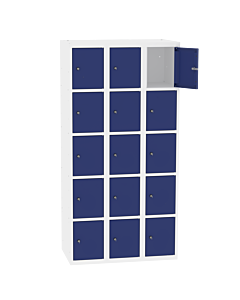 Metalen locker met 15 vakken - H.180 x B.90 cm Zuiver wit (RAL9010) Gentiaanblauw (RAL5010)