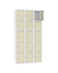 Metalen locker met 15 vakken - H.180 x B.90 cm Zuiver wit (RAL9010) Kiezelgrijs (RAL7032)