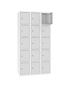 Metalen locker met 15 vakken - H.180 x B.90 cm Zuiver wit (RAL9010) Lichtgrijs (RAL7035)