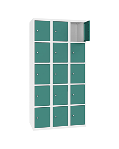 Metalen locker met 15 vakken - H.180 x B.90 cm Zuiver wit (RAL9010) Mintturquoise (RAL6033)