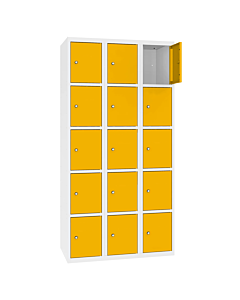 Metalen locker met 15 vakken - H.180 x B.90 cm Zuiver wit (RAL9010) Verkeersgeel (RAL1023)