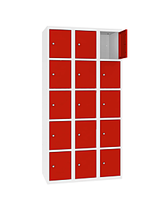 Metalen locker met 15 vakken - H.180 x B.90 cm Zuiver wit (RAL9010) Verkeersrood (RAL3020)