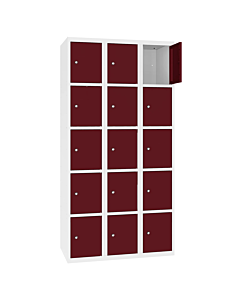 Metalen locker met 15 vakken - H.180 x B.90 cm Zuiver wit (RAL9010) Wijnrood (RAL3005)