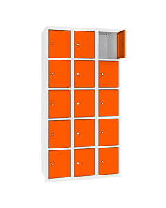 Metalen locker met 15 vakken - H.180 x B.90 cm Zuiver wit (RAL9010) Zuiver oranje (RAL2004)