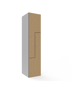 HPL Z locker voor 2 personen - breed model - H.180 x B.40 cm (Staal + HPL) Lichtgrijs (RAL7035) Eiken (C102)
