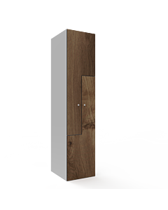 HPL Z locker voor 2 personen - breed model - H.180 x B.40 cm (Staal + HPL) Lichtgrijs (RAL7035) Walnoot (N056)