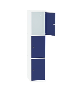 Metalen locker met 3 vakken - H.180 x B.40 cm Zuiver wit (RAL9010) Gentiaanblauw (RAL5010)