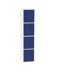 Metalen locker met 4 vakken - H.180 x B.30 cm Zuiver wit (RAL9010) Gentiaanblauw (RAL5010)