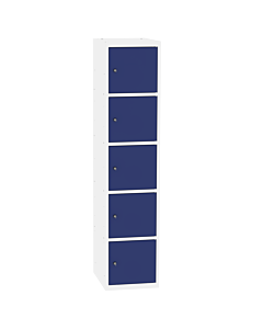 Metalen locker met 5 vakken - H.180 x B.30 cm Zuiver wit (RAL9010) Gentiaanblauw (RAL5010)