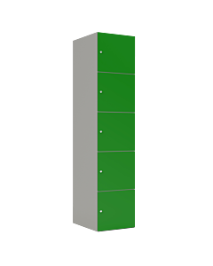 HPL locker met 5 brede vakken - H.180 x B.40 cm Grijs (0149) Groen (V109)