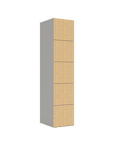 HPL locker met 5 brede vakken - H.180 x B.40 cm Grijs (0149) Eiken (C102)