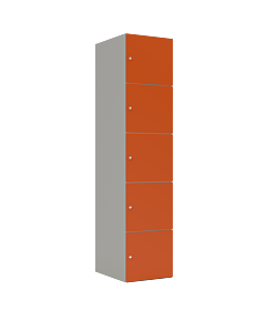 HPL locker met 5 brede vakken - H.180 x B.40 cm Grijs (0149) Oranje (F001)