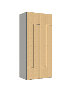 HPL Z locker voor 2 personen - breed model - H.180 x B.40 cm Grijs (0149) Eiken (C102)