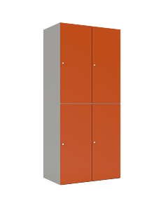 HPL lockerkast halfhoog voor 4 personen - breed model - H.180 x B.80 cm Grijs (0149) Oranje (F001)