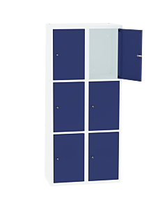 Metalen locker met 6 vakken - H.180 x B.80 cm Zuiver wit (RAL9010) Gentiaanblauw (RAL5010)