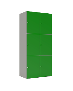 HPL locker met 6 brede vakken - H.180 x B.80 cm Grijs (0149) Groen (V109)