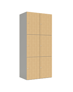 HPL locker met 6 brede vakken - H.180 x B.80 cm Grijs (0149) Eiken (C102)
