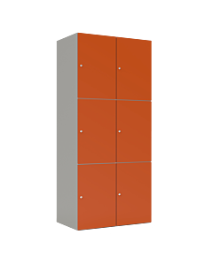 HPL locker met 6 brede vakken - H.180 x B.80 cm Grijs (0149) Oranje (F001)