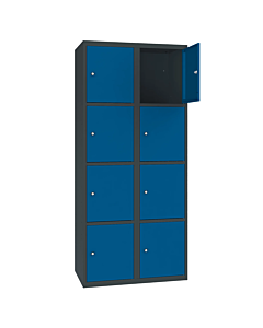 Metalen locker met 8 vakken - H.180 x B.60 cm Antracietgrijs (RAL7016) Gentiaanblauw (RAL5010)