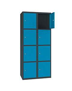 Metalen locker met 8 vakken - H.180 x B.60 cm Antracietgrijs (RAL7016) Lichtblauw (RAL5012)