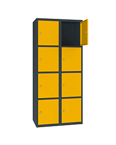 Metalen locker met 8 vakken - H.180 x B.60 cm Antracietgrijs (RAL7016) Verkeersgeel (RAL1023)