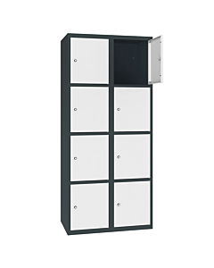 Metalen locker met 8 vakken - H.180 x B.60 cm Antracietgrijs (RAL7016) Zuiver wit (RAL9010)