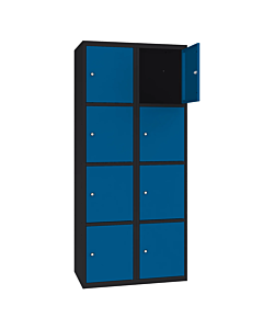 Metalen locker met 8 vakken - H.180 x B.60 cm Gitzwart (RAL9005) Gentiaanblauw (RAL5010)