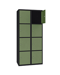 Metalen locker met 8 vakken - H.180 x B.60 cm Gitzwart (RAL9005) Resedagroen (RAL6011)