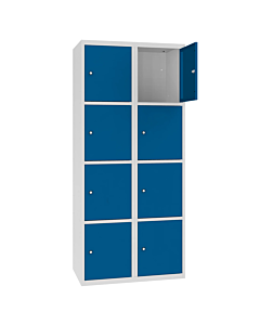 Metalen locker met 8 vakken - H.180 x B.60 cm Lichtgrijs (RAL7035) Gentiaanblauw (RAL5010)