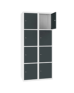 Metalen locker met 8 vakken - H.180 x B.60 cm Zuiver wit (RAL9010) Antracietgrijs (RAL7016)