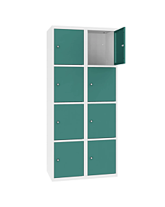Metalen locker met 8 vakken - H.180 x B.60 cm Zuiver wit (RAL9010) Mintturquoise (RAL6033)