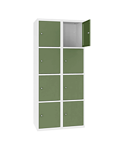 Metalen locker met 8 vakken - H.180 x B.60 cm Zuiver wit (RAL9010) Resedagroen (RAL6011)