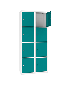 Metalen locker met 8 vakken - H.180 x B.60 cm Zuiver wit (RAL9010) Turkooisblauw (RAL5018)