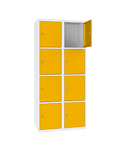 Metalen locker met 8 vakken - H.180 x B.60 cm Zuiver wit (RAL9010) Verkeersgeel (RAL1023)