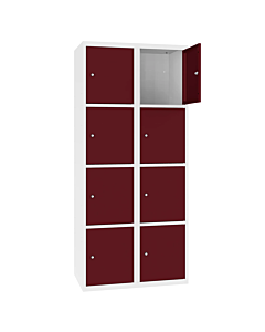 Metalen locker met 8 vakken - H.180 x B.60 cm Zuiver wit (RAL9010) Wijnrood (RAL3005)