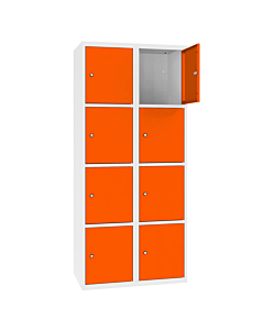 Metalen locker met 8 vakken - H.180 x B.60 cm Zuiver wit (RAL9010) Zuiver oranje (RAL2004)