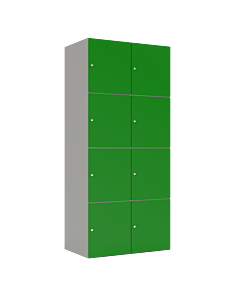 HPL locker met 8 brede vakken - H.180 x B.80 cm Grijs (0149) Groen (V109)